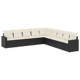 Set Divani da Giardino 9 pz con Cuscini Nero in Polyrattan