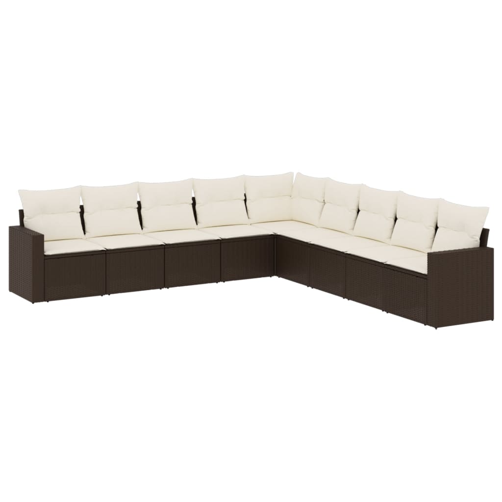 Set Divani da Giardino 9pz con Cuscini Marrone in Polyrattan