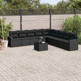 Set Divani da Giardino 10pz con Cuscini in Polyrattan Nero