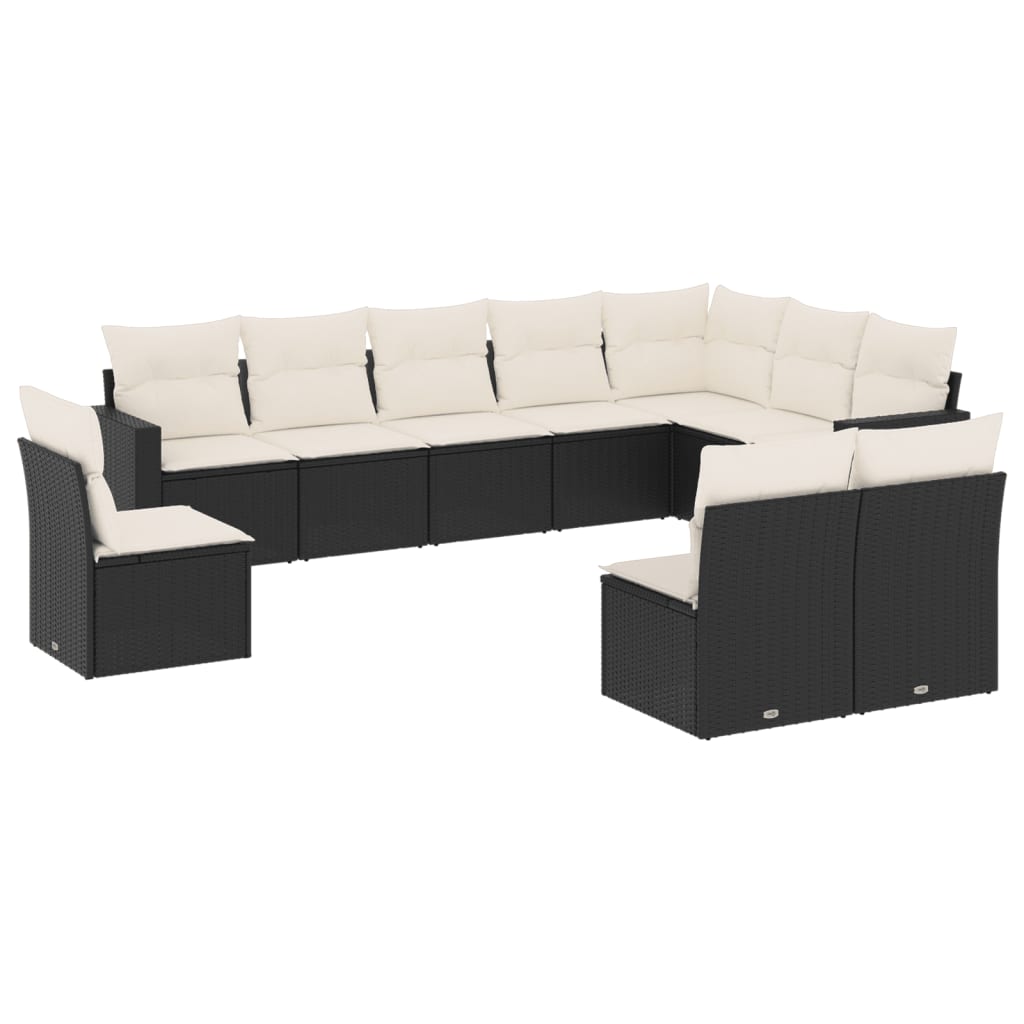 Set Divani da Giardino 10pz con Cuscini in Polyrattan Nero