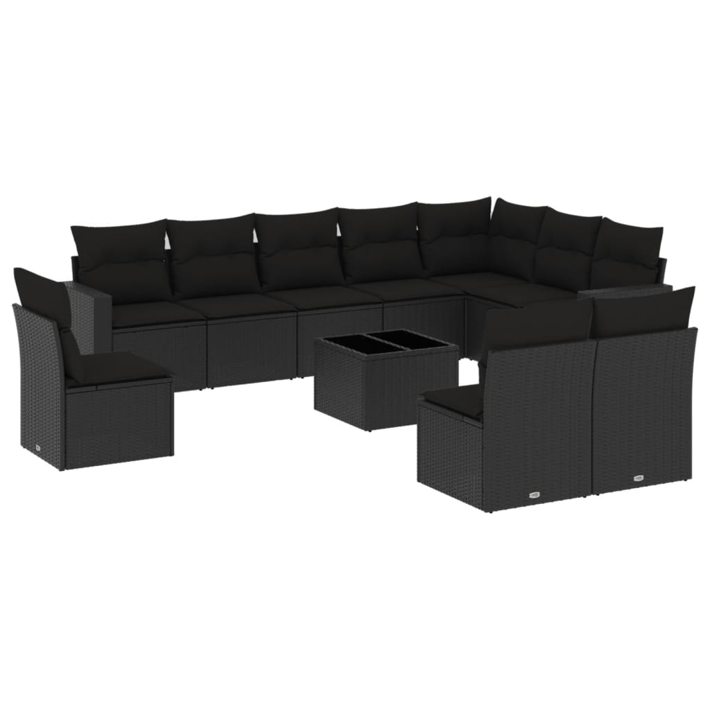 Set Divani da Giardino 11 pz con Cuscini in Polyrattan Nero