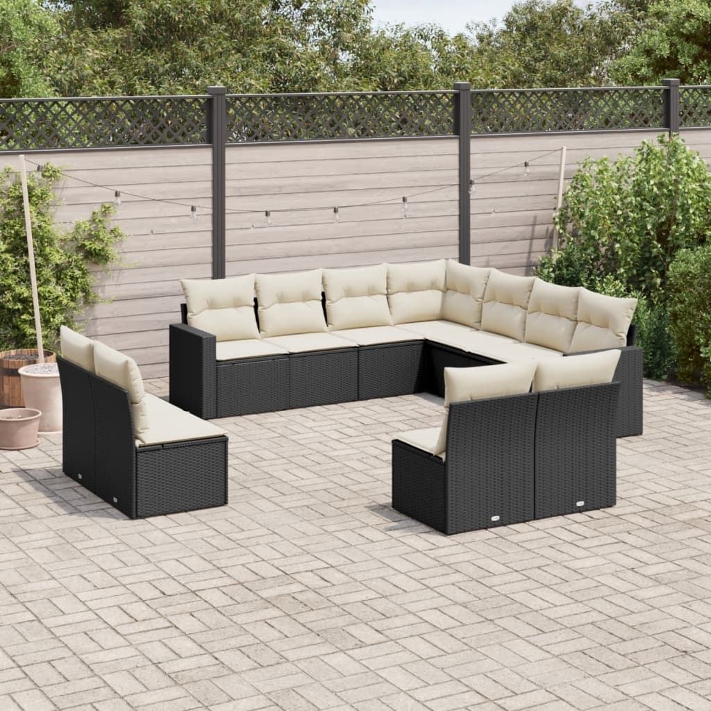 Set Divani da Giardino 11 pz con Cuscini in Polyrattan Nero