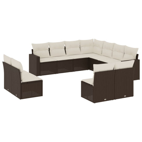 Set Divani da Giardino 11 pz con Cuscini Polyrattan Marrone