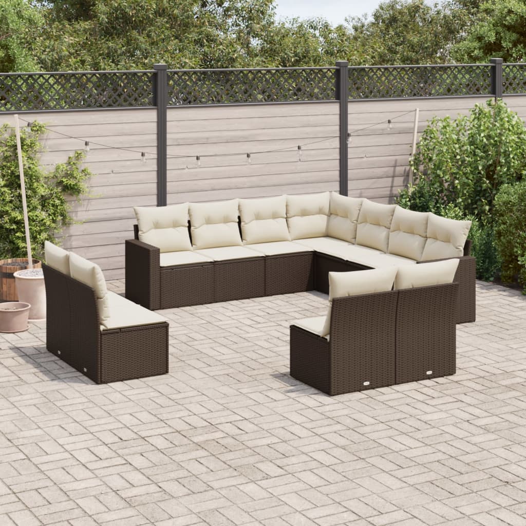 Set Divani da Giardino 11 pz con Cuscini Polyrattan Marrone