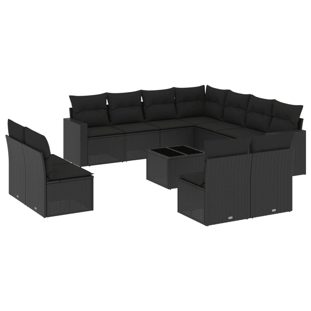 Set Divani da Giardino 12 pz con Cuscini Nero in Polyrattan