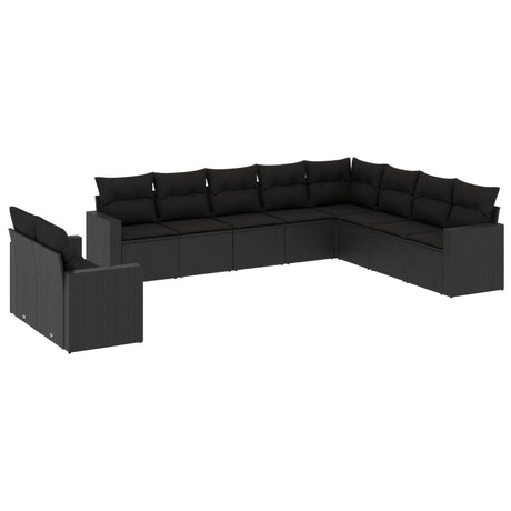 Set Divani da Giardino 10pz con Cuscini in Polyrattan Nero