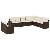 Set Divani da Giardino 10pz con Cuscini in Polyrattan Marrone