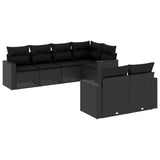 Set Divani da Giardino con Cuscini 7pz Nero Polyrattan