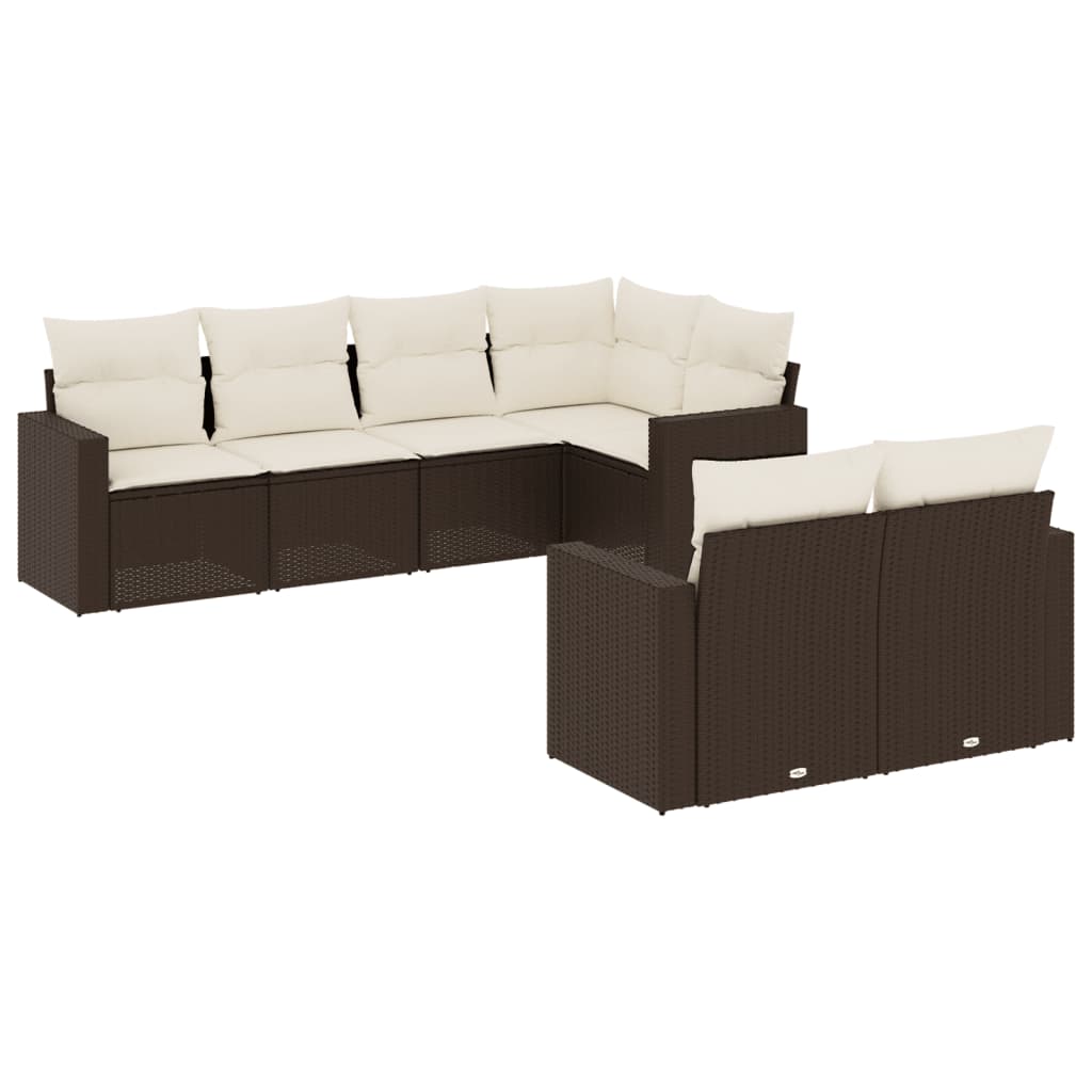 Set Divani da Giardino 7 pz con Cuscini Marrone in Polyrattan