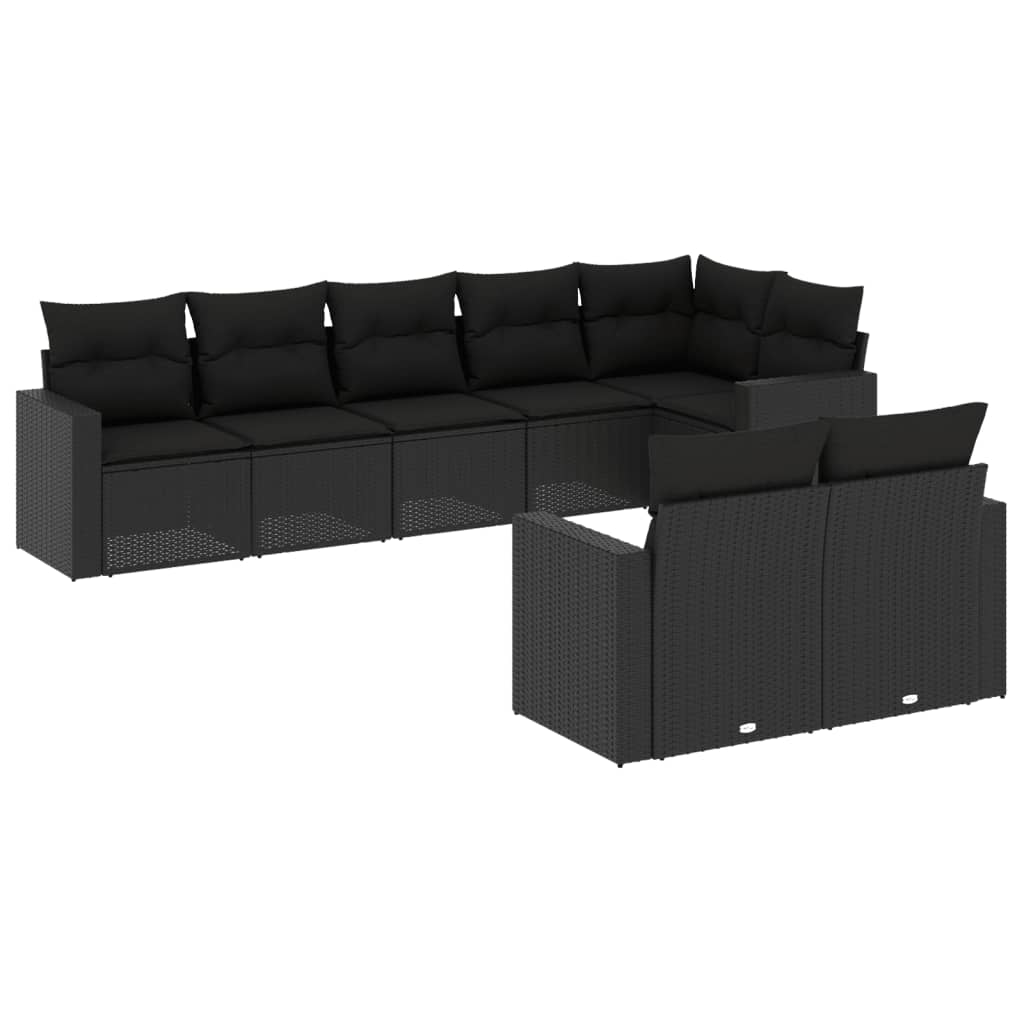 Set Divani da Giardino con Cuscini 8 pz Nero in Polyrattan