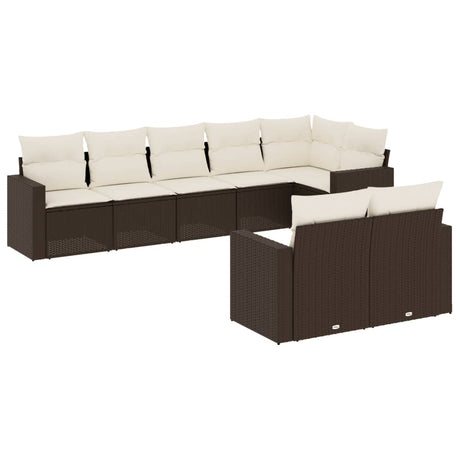 Set Divani da Giardino 8 pz con Cuscini Marrone in Polyrattan