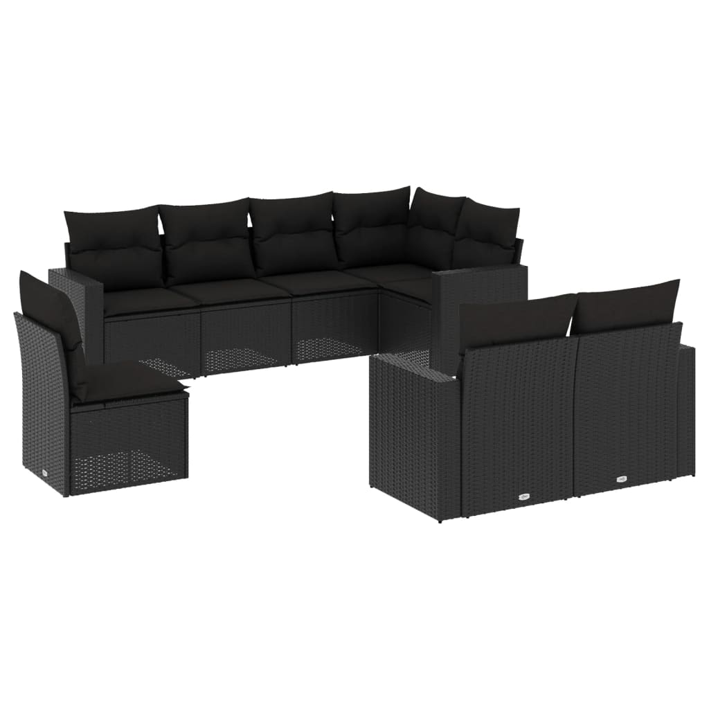 Set Divani da Giardino con Cuscini 8 pz Nero in Polyrattan