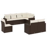 Set Divani da Giardino 8 pz con Cuscini Marrone in Polyrattan