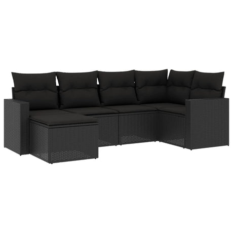 Set Divano da Giardino 6 pz con Cuscini Nero in Polyrattan