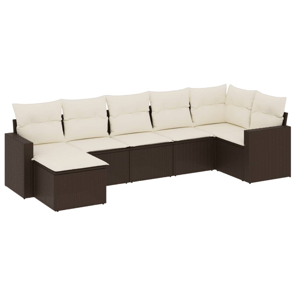 Set Divani da Giardino 7 pz con Cuscini Marrone in Polyrattan