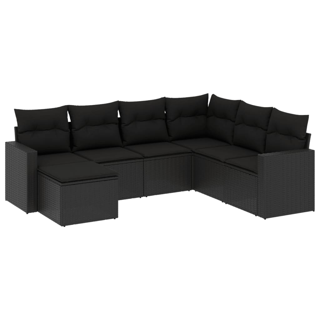 Set Divani da Giardino con Cuscini 7pz Nero Polyrattan