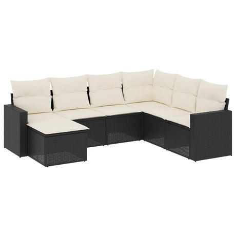 Set Divani da Giardino con Cuscini 7pz Nero Polyrattan