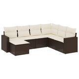 Set Divani da Giardino 7 pz con Cuscini Marrone in Polyrattan