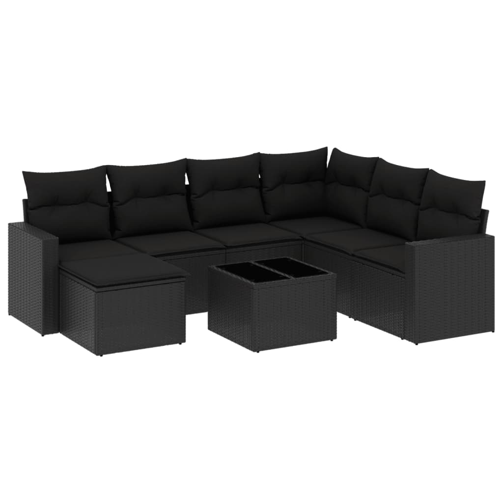 Set Divani da Giardino con Cuscini 8 pz Nero in Polyrattan