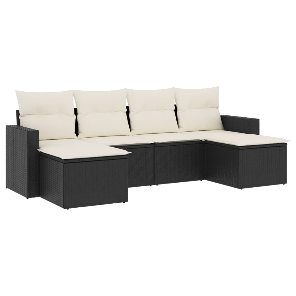 Set Divano da Giardino 6 pz con Cuscini Nero in Polyrattan