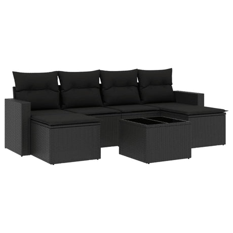 Set Divani da Giardino con Cuscini 7pz Nero Polyrattan