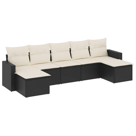 Set Divani da Giardino con Cuscini 7pz Nero Polyrattan