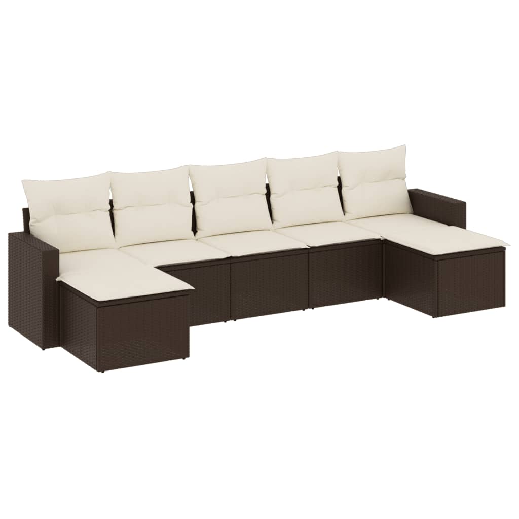 Set Divani da Giardino 7 pz con Cuscini Marrone in Polyrattan