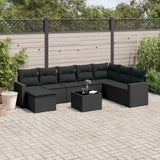 Set Divani da Giardino 9 pz con Cuscini Nero in Polyrattan