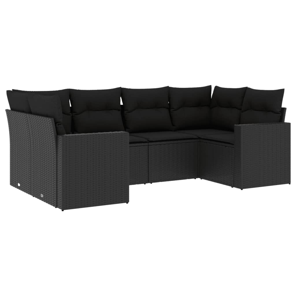 Set Divano da Giardino 6 pz con Cuscini Nero in Polyrattan