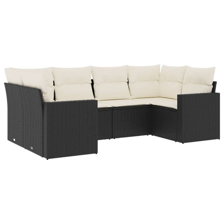 Set Divano da Giardino 6 pz con Cuscini Nero in Polyrattan