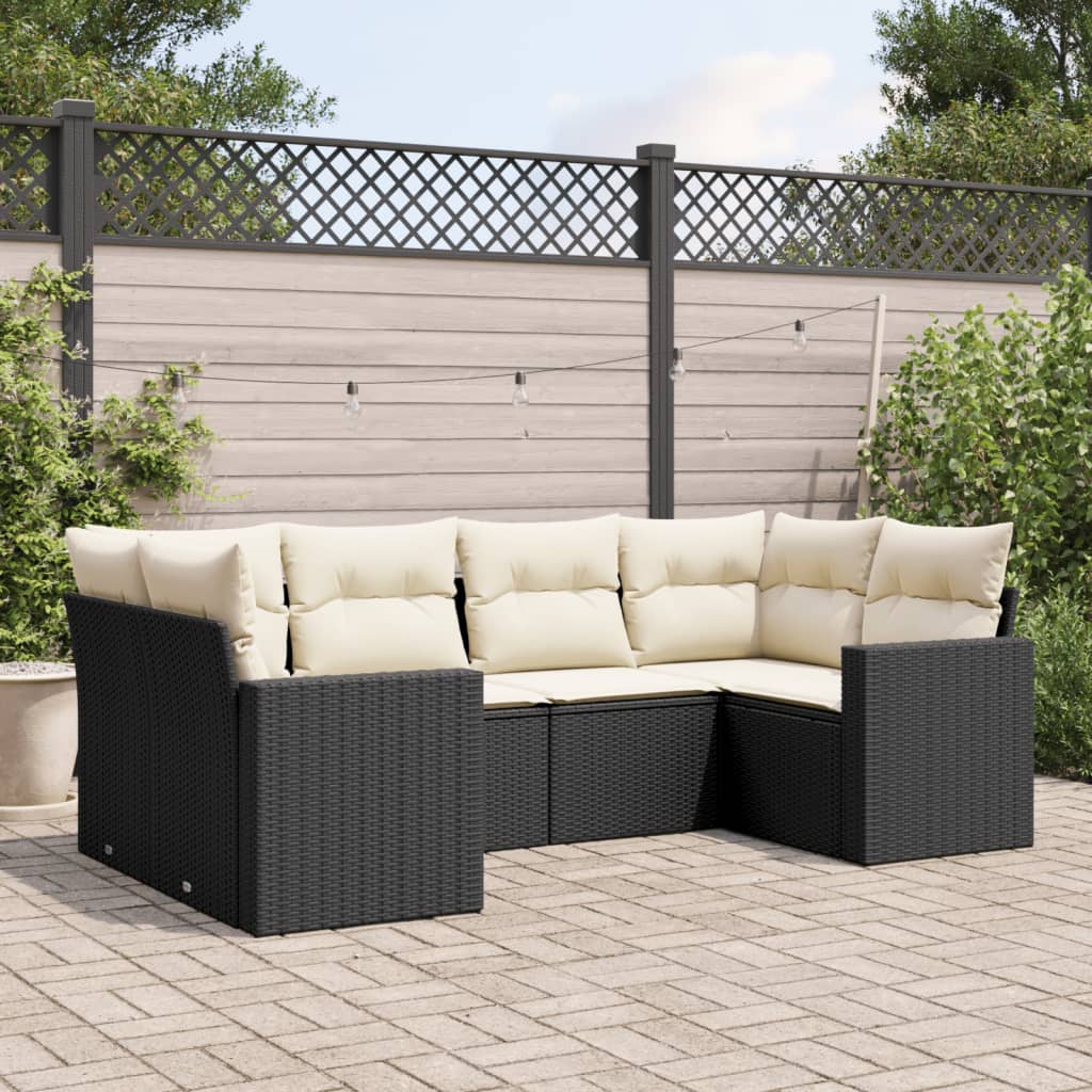 Set Divano da Giardino 6 pz con Cuscini Nero in Polyrattan