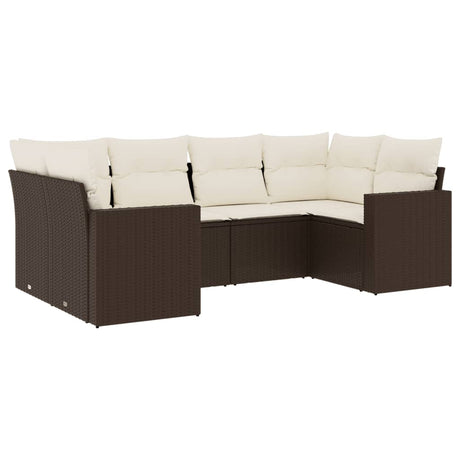 Set Divano da Giardino 6 pz con Cuscini Marrone in Polyrattan