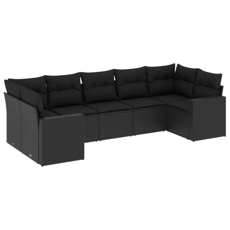 Set Divani da Giardino con Cuscini 7pz Nero Polyrattan