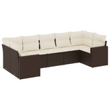 Set Divani da Giardino 7 pz con Cuscini Marrone in Polyrattan