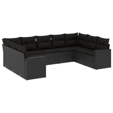 Set Divani da Giardino 9 pz con Cuscini Nero in Polyrattan