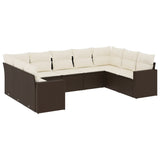 Set Divani da Giardino 9pz con Cuscini Marrone in Polyrattan