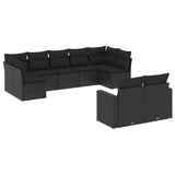 Set Divani da Giardino 9 pz con Cuscini Nero in Polyrattan