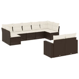 Set Divani da Giardino 9pz con Cuscini Marrone in Polyrattan