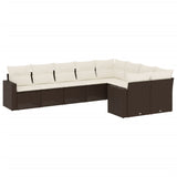 Set Divani da Giardino 9pz con Cuscini Marrone in Polyrattan