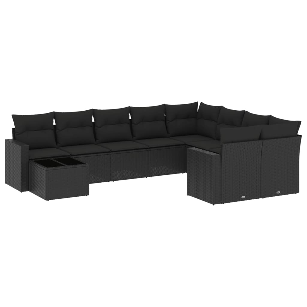 Set Divani da Giardino 10pz con Cuscini in Polyrattan Nero