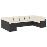 Set Divani da Giardino 10pz con Cuscini in Polyrattan Nero