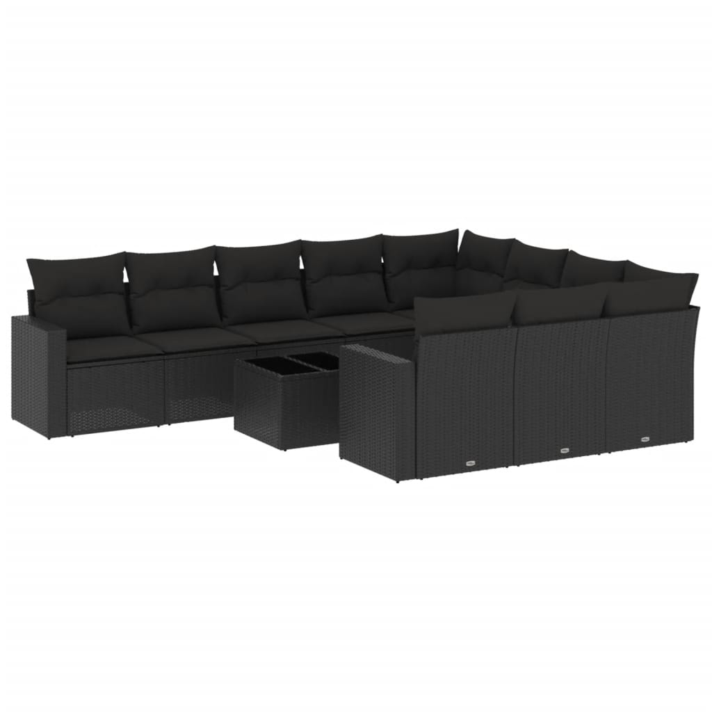 Set Divani da Giardino 11 pz con Cuscini in Polyrattan Nero