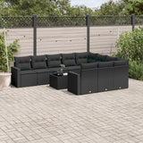 Set Divani da Giardino 11 pz con Cuscini in Polyrattan Nero