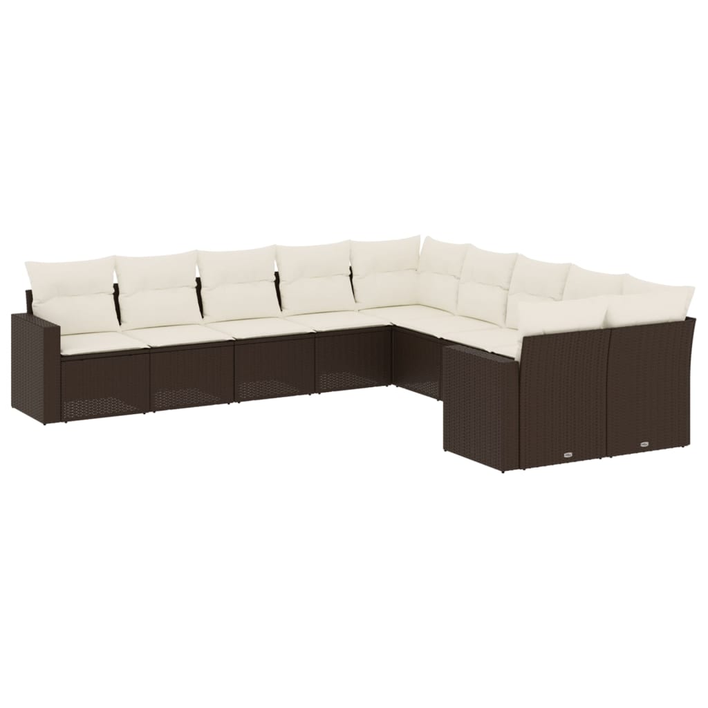 Set Divani da Giardino 10pz con Cuscini in Polyrattan Marrone