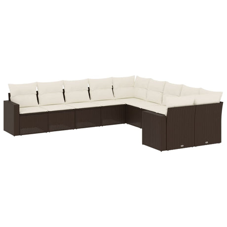 Set Divani da Giardino 10pz con Cuscini in Polyrattan Marrone