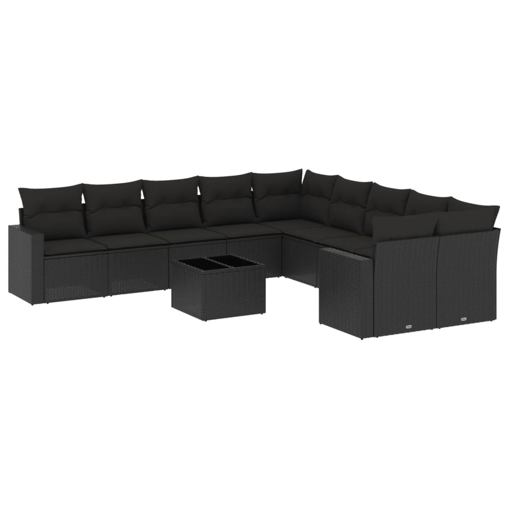 Set Divani da Giardino 11 pz con Cuscini in Polyrattan Nero