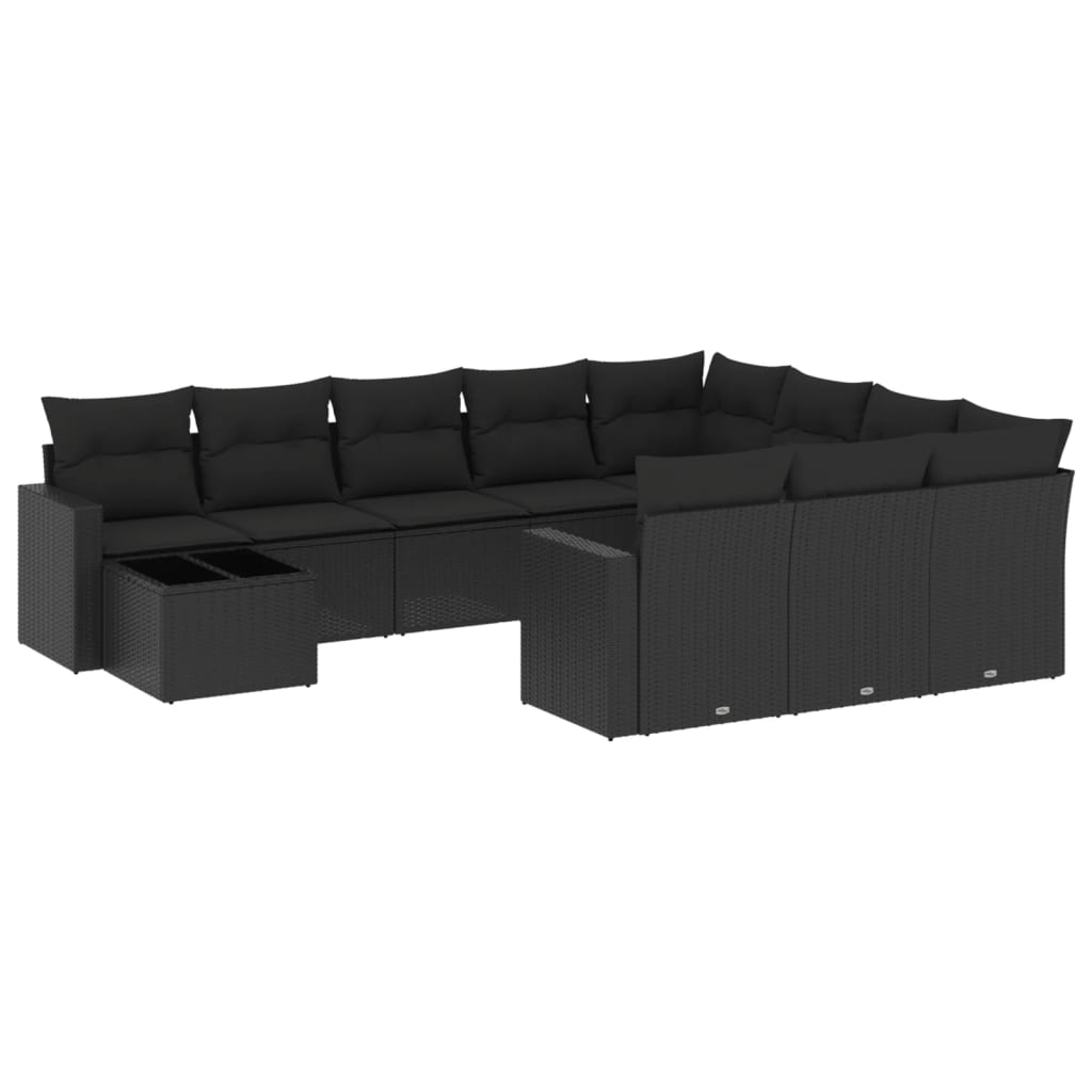 Set Divani da Giardino 11 pz con Cuscini in Polyrattan Nero