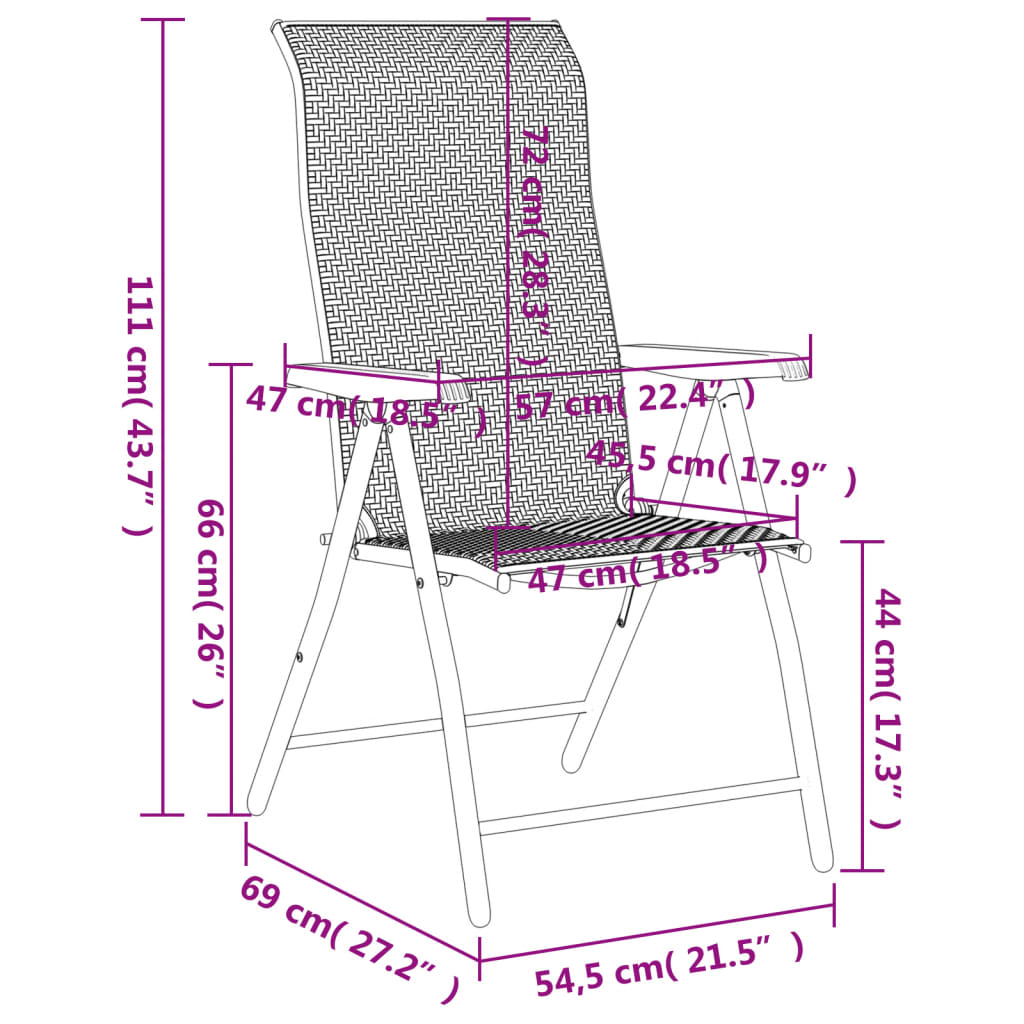 Sedie Pieghevoli da Giardino 8 pz Nere in Polyrattan