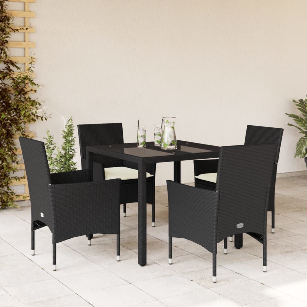 Set da Pranzo da Giardino con Cuscini 5 pz Polyrattan e Vetro