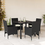 Set da Pranzo da Giardino con Cuscini 5 pz Polyrattan e Vetro